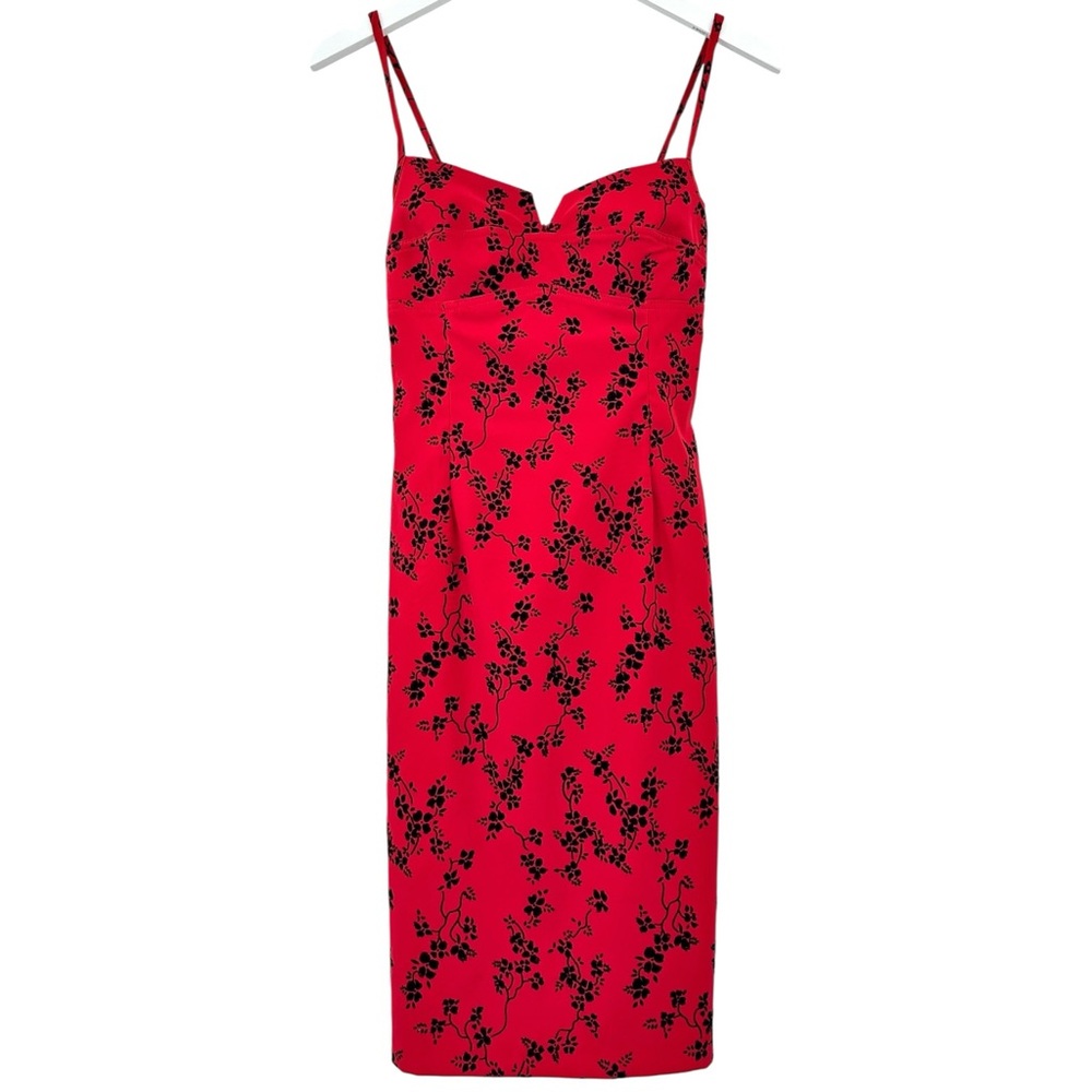 Vintage Made in USA La Belle Red with Black Velvet Floral Appliqué Mini Dress